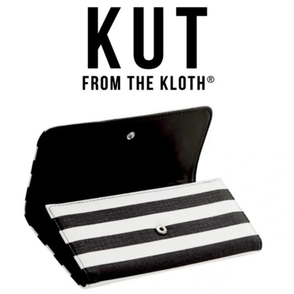Kut From The Cloth Wallet BLACK WHITE Striped Slim Vegan Tri-fold NWOT